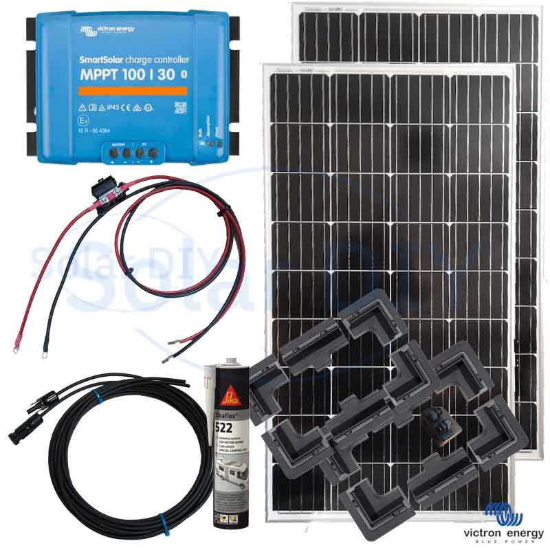 370W Solar Kit Victron Panel and 100/30 MPPT Controller Black Mounts