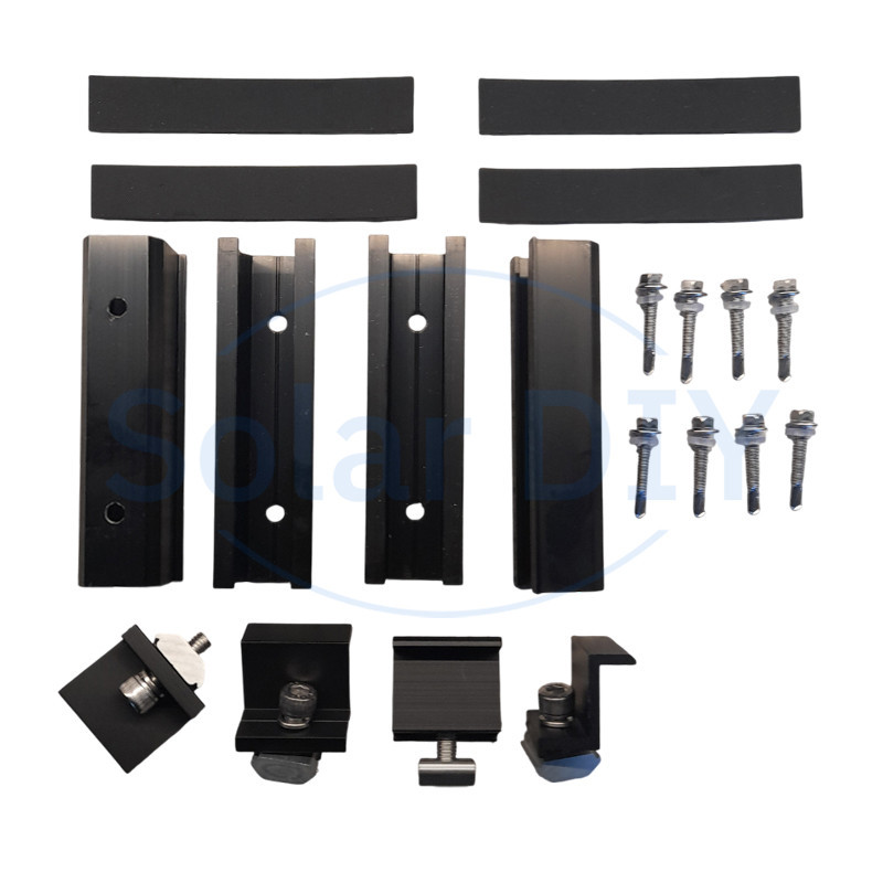 Black Solar Rails 120mm x 4 with rubber feet and screws.